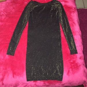 A size medium gold glitter Bebe mini dress!