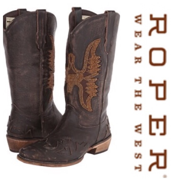 Roper Shoes - New Roper Brown leather beaded eagle boots size 7