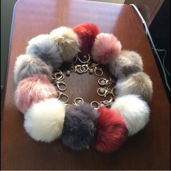 2 Gray Pom Pom key chain