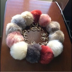 2 Gray Pom Pom key chain