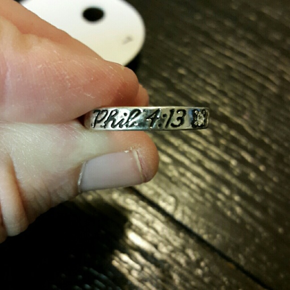 Etched Philippans 4:13 textured silver ring $18 - Picture 2 of 2