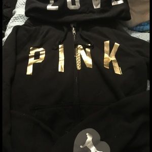 Victoria secret PINK black zip up hoodie size XS
