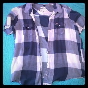 Hollister Sheer Plaid Button-Up Top