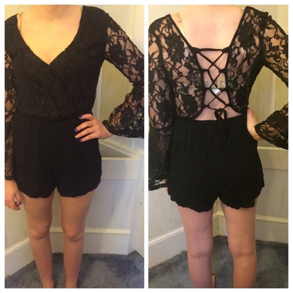 ✨Tea n Cup Black solid lace romper✨ - Picture 4 of 4