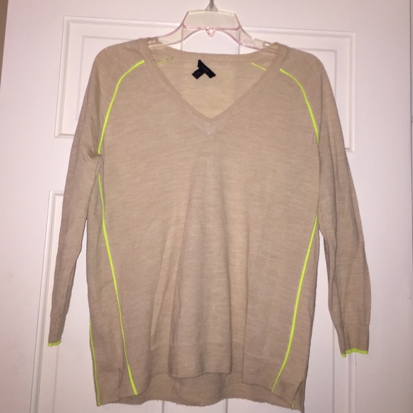 J. Crew Sweaters - J. Crew Tan Neon Yellow Striped Sweater. Size XS