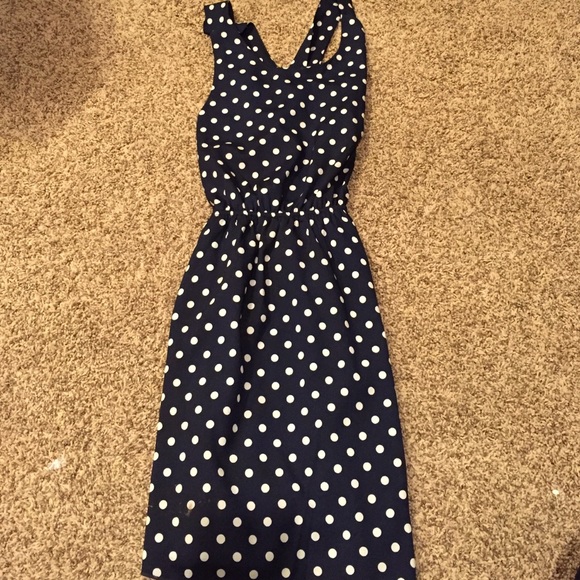 Open Back Navy Polka Dot Dress