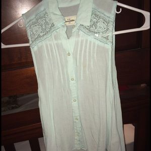 Blue Abercrombie kids button up sleeveless shirt