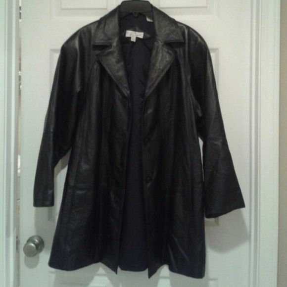 black leather swing coat