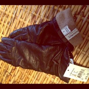Black buttery leather, cashmere lined gloves.