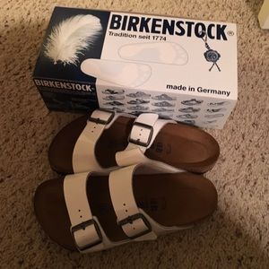 New in box white Arizona Birkenstocks