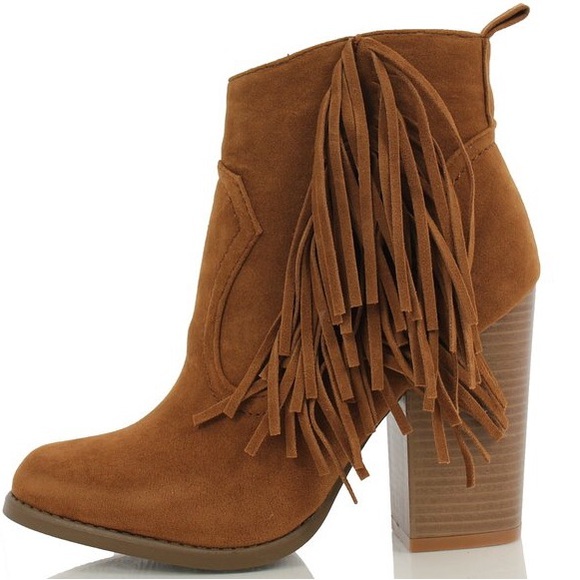 Cognac Fringe Booties