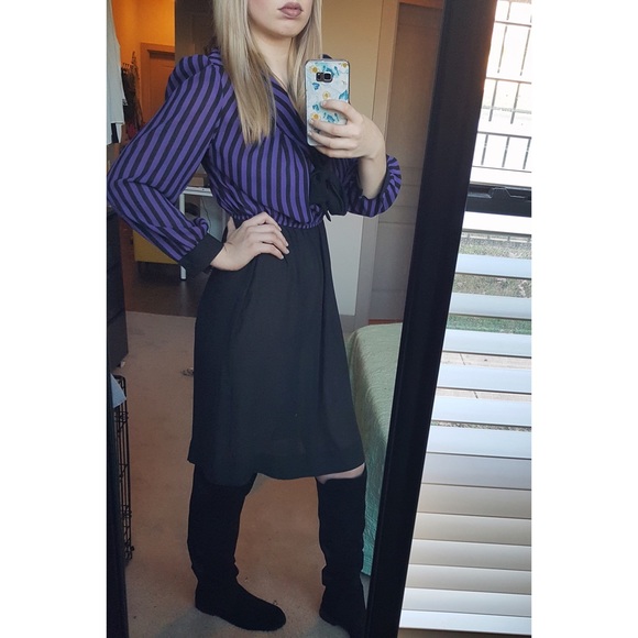 SALE Vintage Purple Stripe Dress - Picture 2 of 3