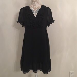 H&M - Sheer Sleeve V-Neck Black Ruffled Dress