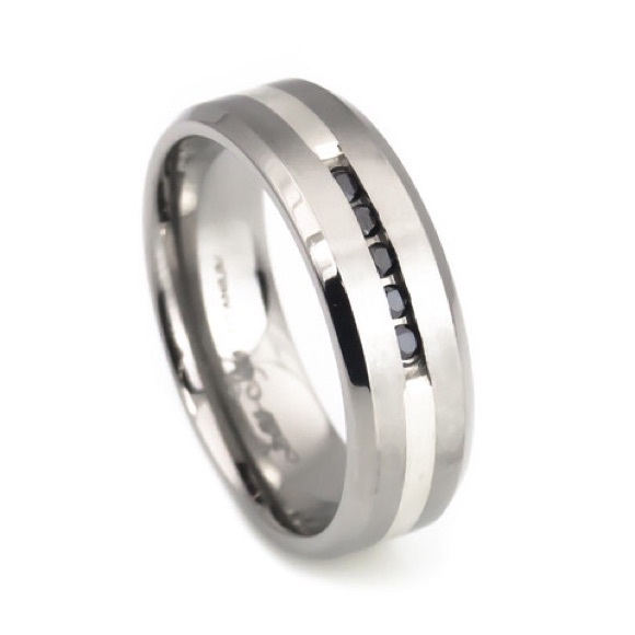 Black diamonds silver inlay titanium rings