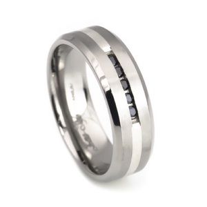 Black diamonds silver inlay titanium rings