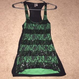 Green and black sequin tank