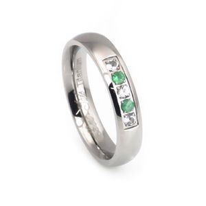 Natural emerald saphire women's titanium ring