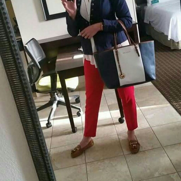 Micheal Kors navy and white tote