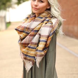Tartan blanket scarf yellow plaid square oversized