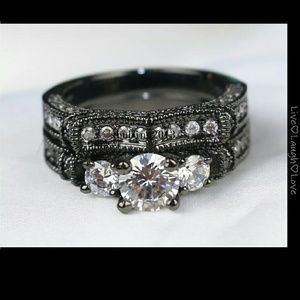 10kt BLACK GOLD FILLED CZ WEDDING RING SET
