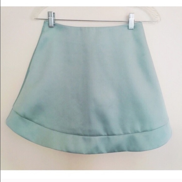 Topshop Mint Green Satin A-Line Mini Skirt