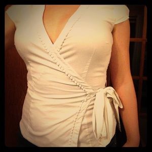 SALE Short-Sleeved White Wrap Blouse