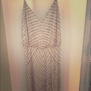 Adrianna Papell long, taupe gown.