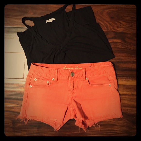 American Eagle distressed orange Jean shorts