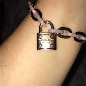 Michael Kors, Gold & pink link and locket bracelet