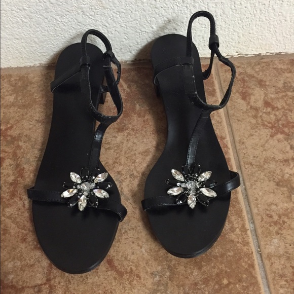 BEBE T-Strap sandal with flower rhinestone