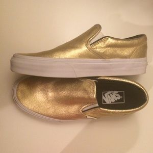 Brand New Gold Vans Slip Ons