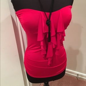 Red Bandeau Top with front Ruffles