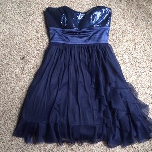 Formal Navy Blue Strapless Dress