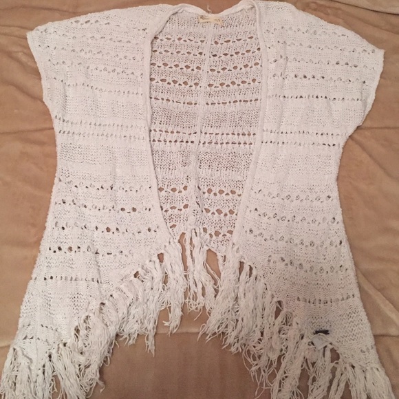 White Hollister Fringe Kimono