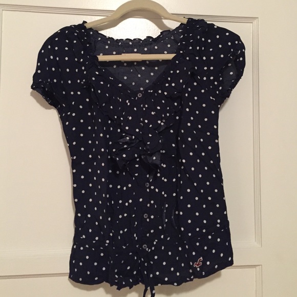 Navy polka-dotted woven top