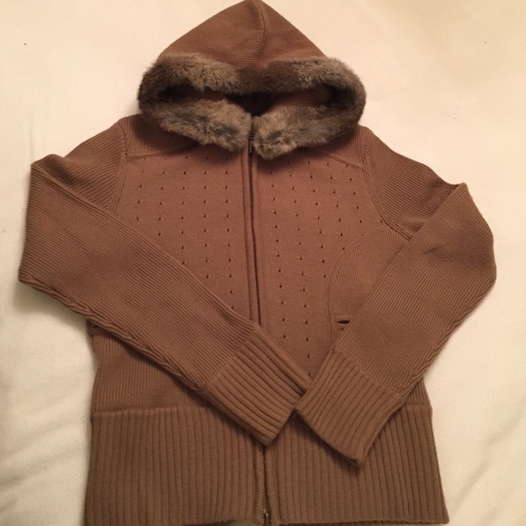 Merino will cardigan with rabbit fur trim