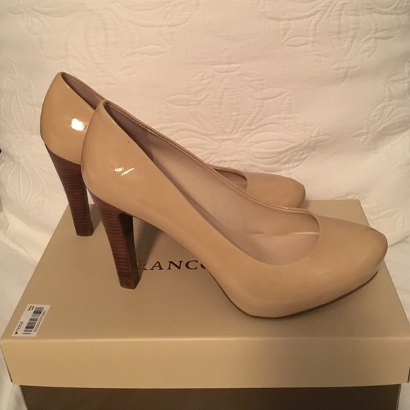 Franco Sarto nude patent leather platform pump