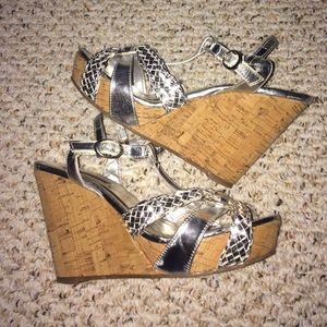 Steve Madden silver wedge heels
