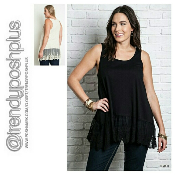 Black - Ribbed Tank Tunic with Lace Trim - Picture 2 of 4