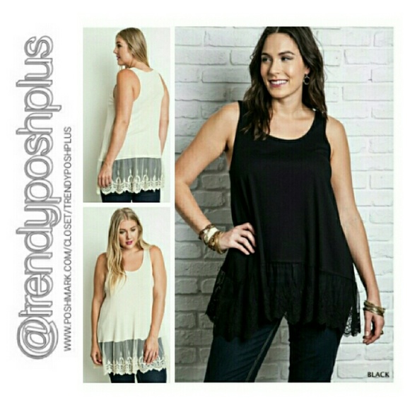 Black - Ribbed Tank Tunic with Lace Trim - Picture 3 of 4