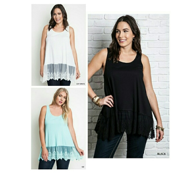 Black - Ribbed Tank Tunic with Lace Trim - Picture 4 of 4