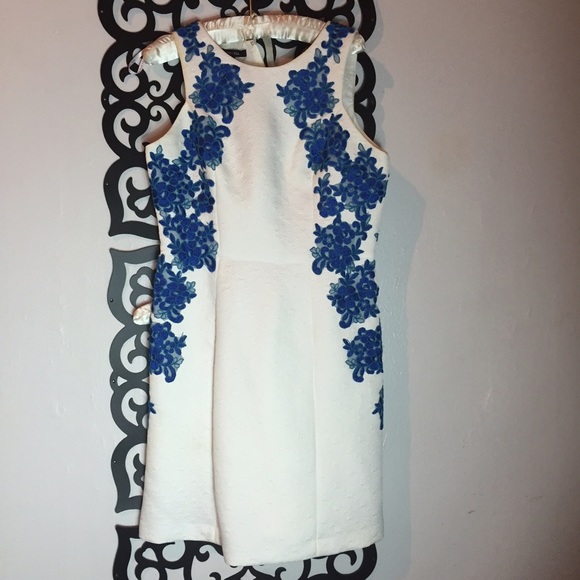 Ivy & Blu Dresses - White Dress with Blue Detail Ivy & Blu Dresses - White Dress with Blue Detail
