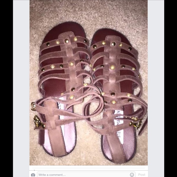 Brown leather sandals.