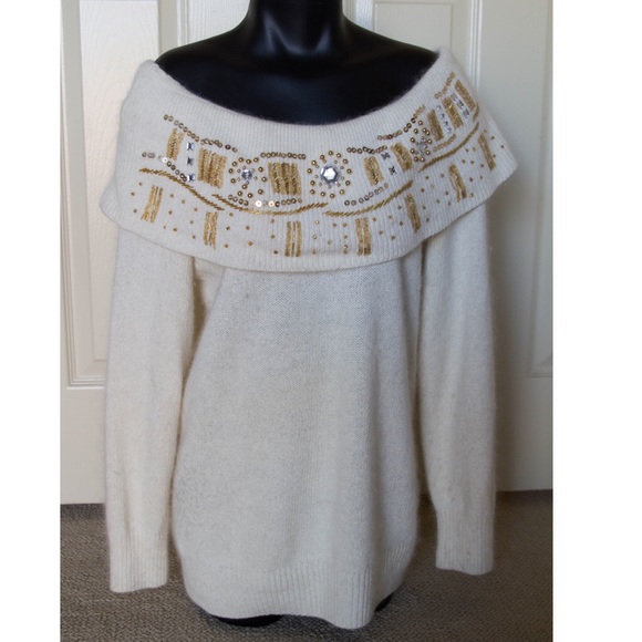 Vintage Sweaters - Off Shoulder Boatneck Sweater Longsleeve Holiday Vintage Sweaters - Off Shoulder Boatneck Sweater Longsleeve Holiday
