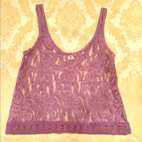 Dark purple lace scoop neck tank top small s