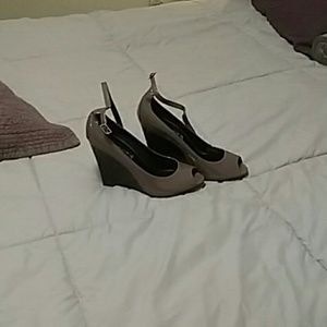 Brown peep toe wedges