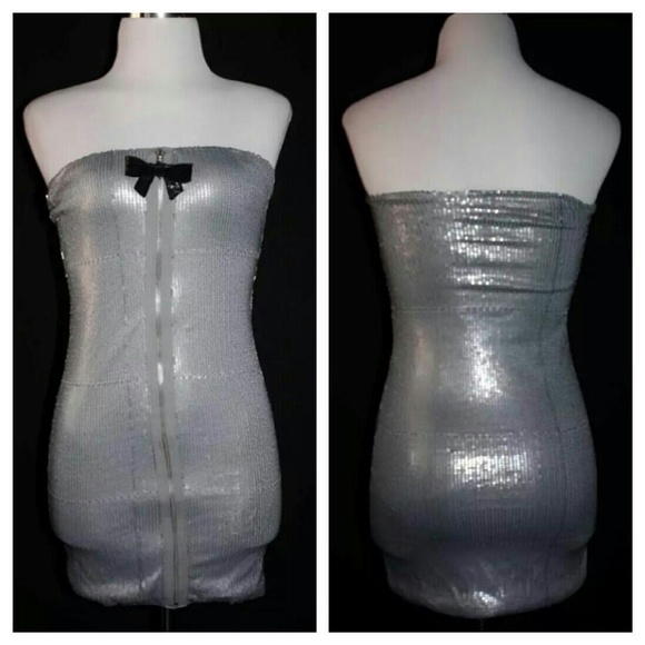 New LF Stores Love to Kuvaa Silver Sequin Dress