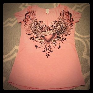 Pink and black Affliction shirt.