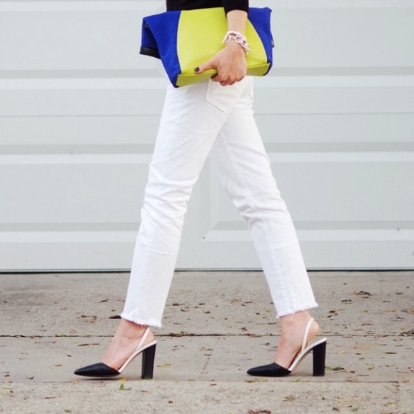 Black / White Leather Slingback Pumps