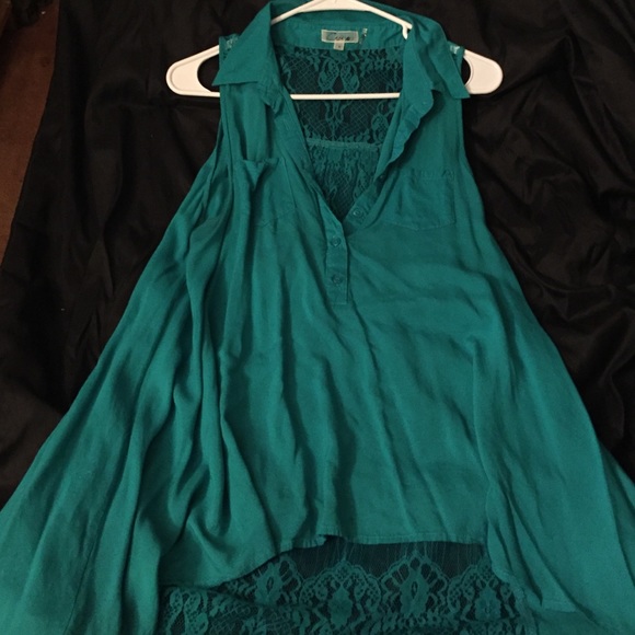 Teal laced blouse - Picture 2 of 4